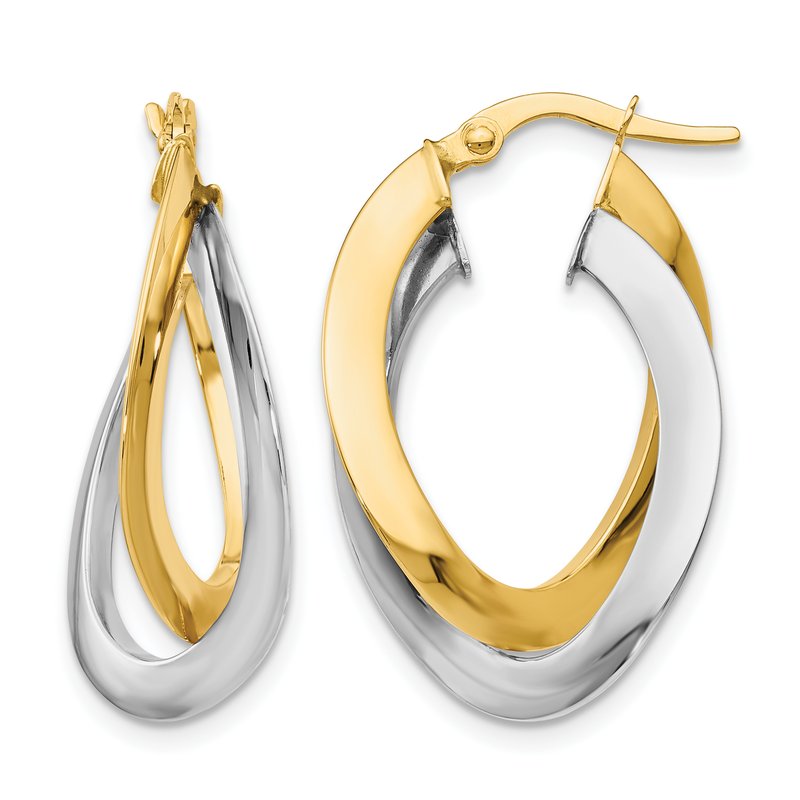 14K Two-tone Polished Twisted Double Hoop Earrings