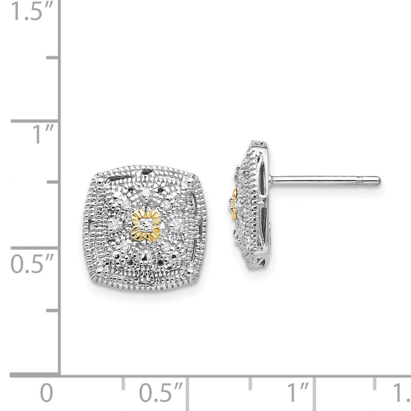 Sterling Silver Rhodium-plated with 14K Accent Diamond Post Earrings