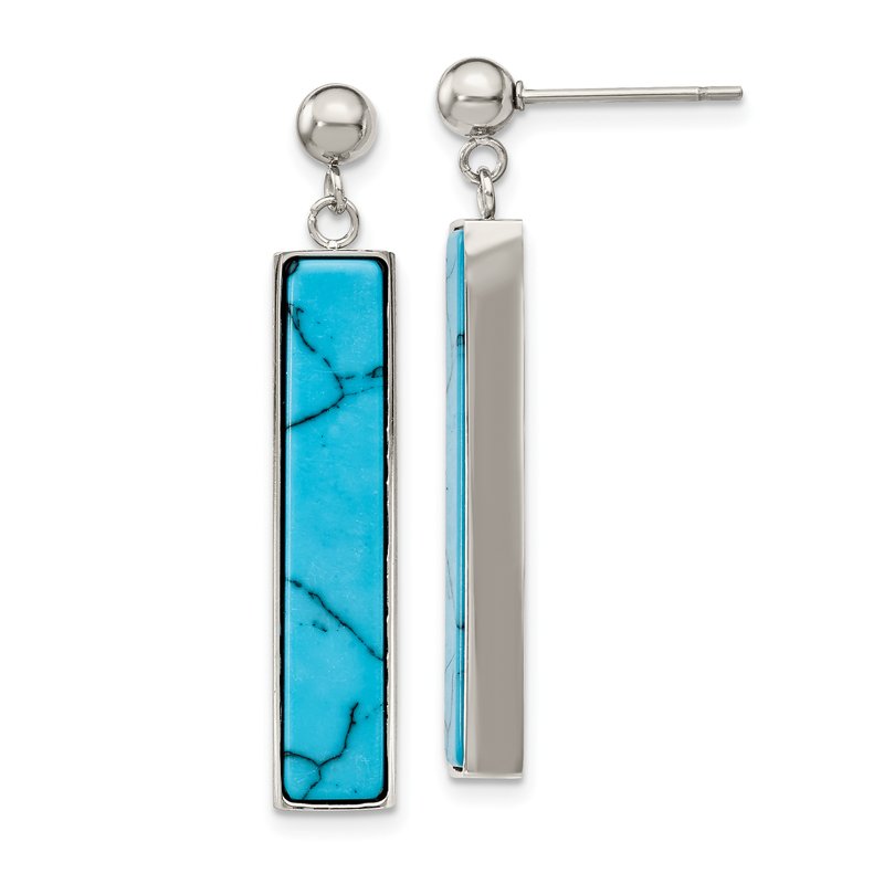 Stainless Steel Polished with Reconstructed Howlite Post Dangle Earrings