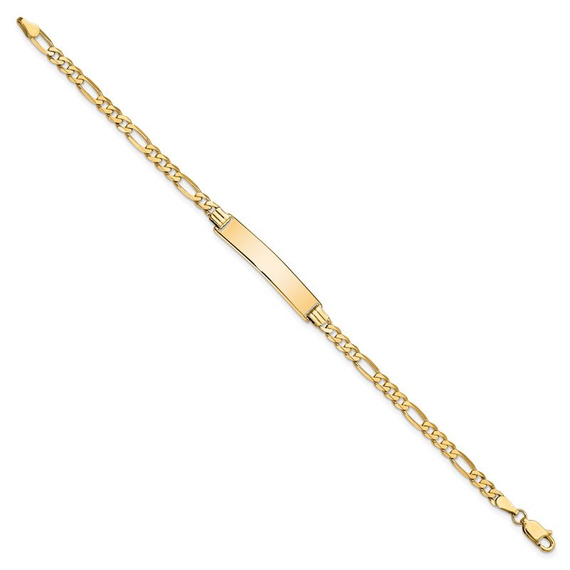 14k Polished Solid Chain/Solid Plate Flat Figaro Link 32.5x6.2mm Plate 7 inch ID Bracelet