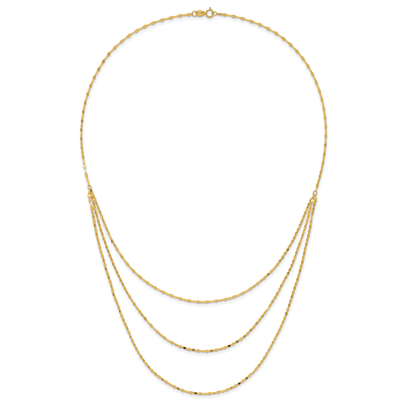 14k Polished Triple Strand Bib Fancy Chain 19.5 inch Necklace