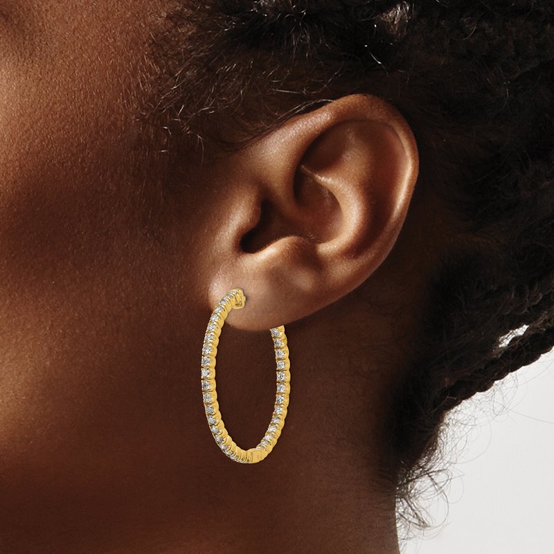 14K Yellow Gold 2 carat Lab Grown Diamond VS+ F+ Complet In and Out Hoop Earrings