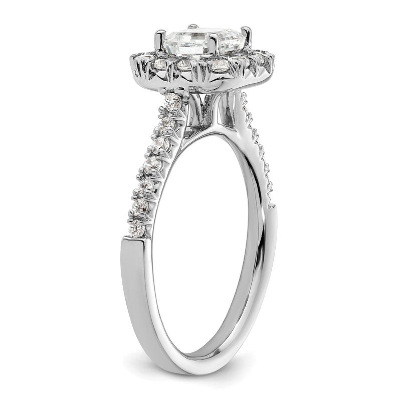 14K White Gold 1/2 carat Lab Grown Diamond VS+ F+ Semi-Mount Asscher Halo Engagement Ring
