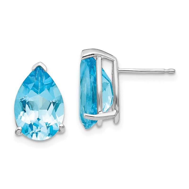 14k White Gold 12x8mm Pear Blue Topaz Post Earrings