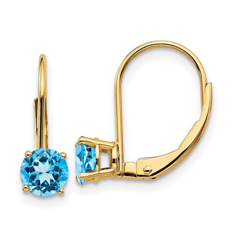 14k 5mm Round Blue Topaz Leverback Earrings