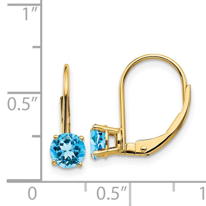 14k 5mm Round Blue Topaz Leverback Earrings