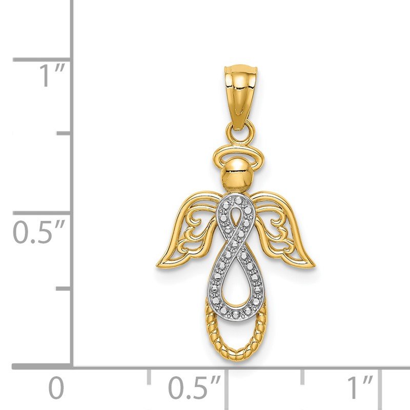 14K and White Rhodium Infinity Angel Pendant