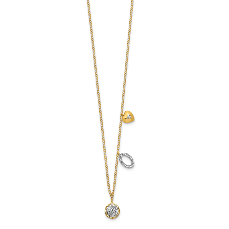 14k Polished 1/10 carat Diamond Two Circle and Heart 18 inch Necklace