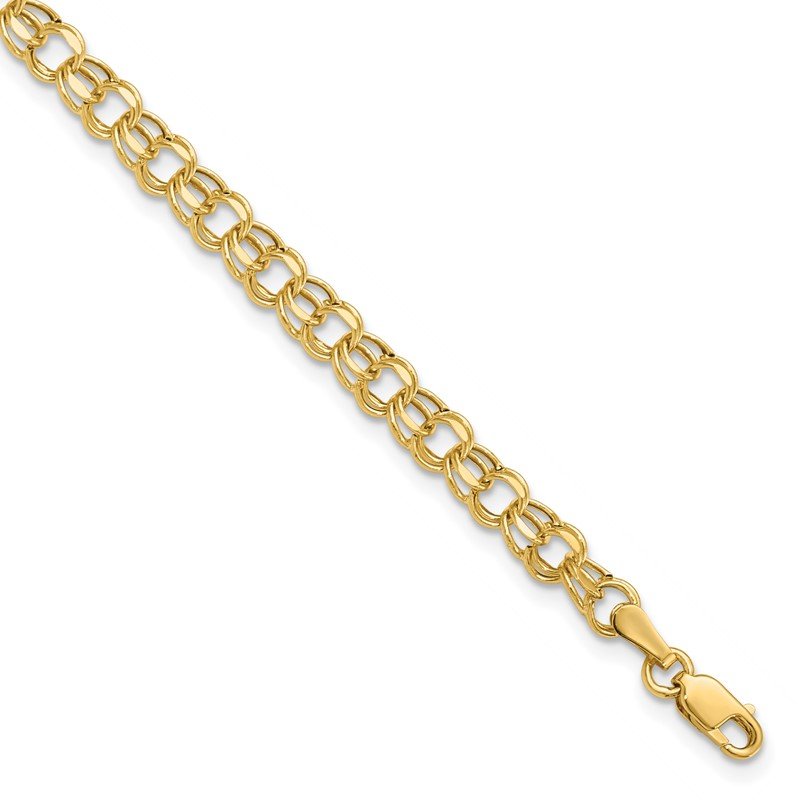 14k 4.5mm Hollow Diamond-cut Double Link 7 inch Charm Bracelet