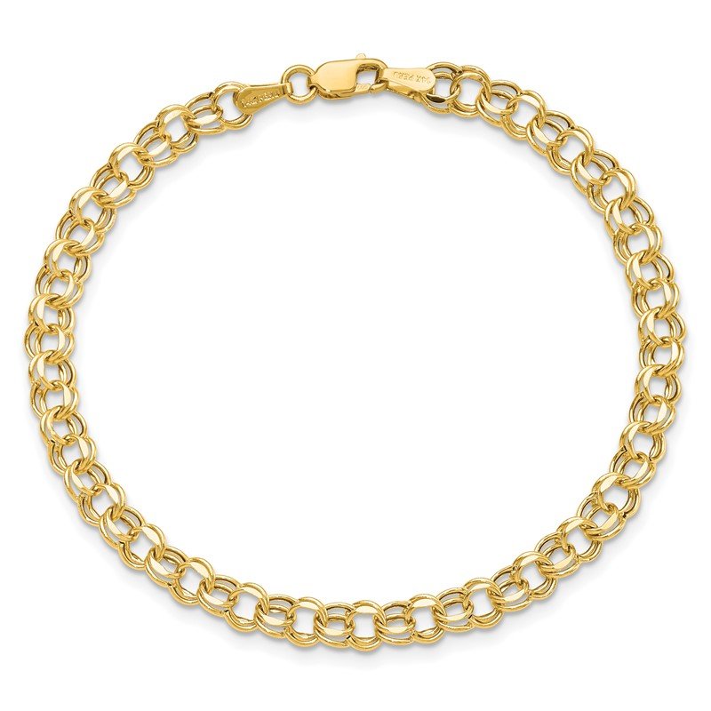 14k 4.5mm Hollow Diamond-cut Double Link 7 inch Charm Bracelet