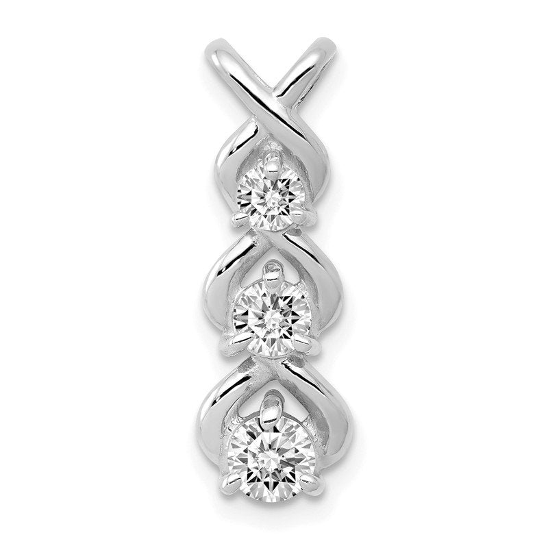 14k White Gold Complete 1/2 carat Three-stone A Diamond Criss-Cross Chain Slide