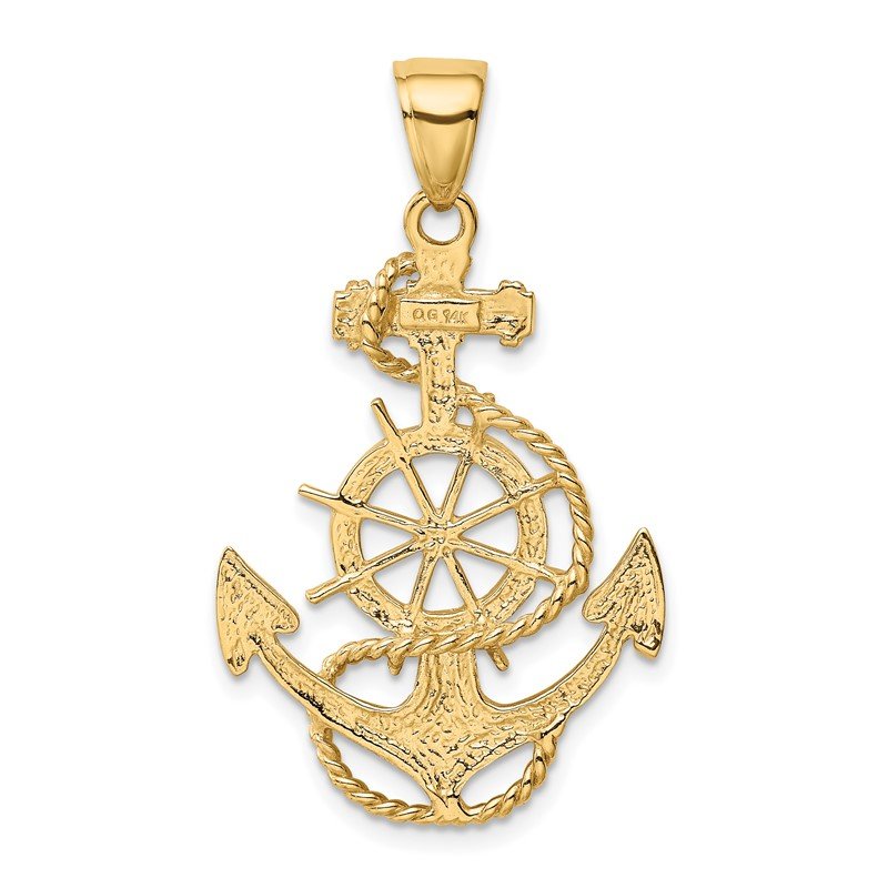 14k Large Anchor and Ships Wheel with Rope Pendant