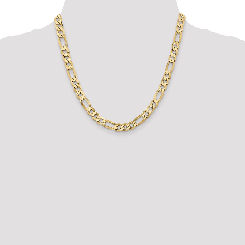 14K 26 inch 7.5mm Flat Figaro with Lobster Clasp Chain