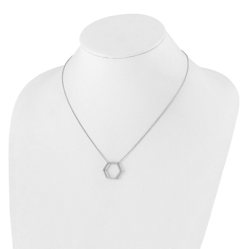 14K White Gold 1/4 carat Lab Grown Diamond VS+ F+ 18 in Complete Hexagon Necklace