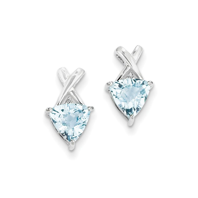 14k White Gold 7mm Trillion Blue Topaz and White Topaz -X- Post Earrings