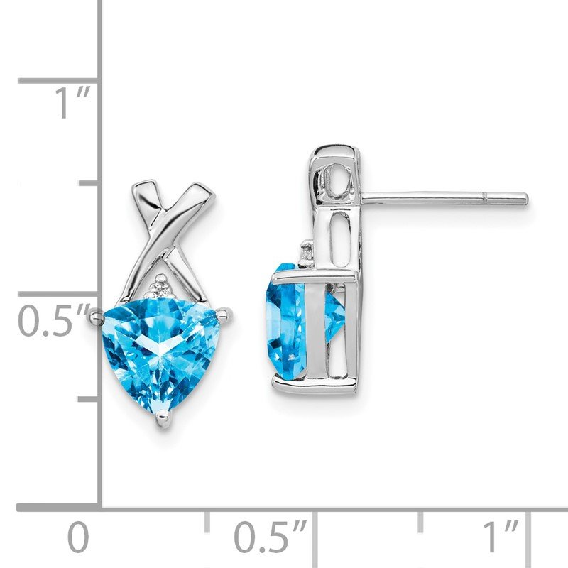 14k White Gold 7mm Trillion Blue Topaz and White Topaz -X- Post Earrings