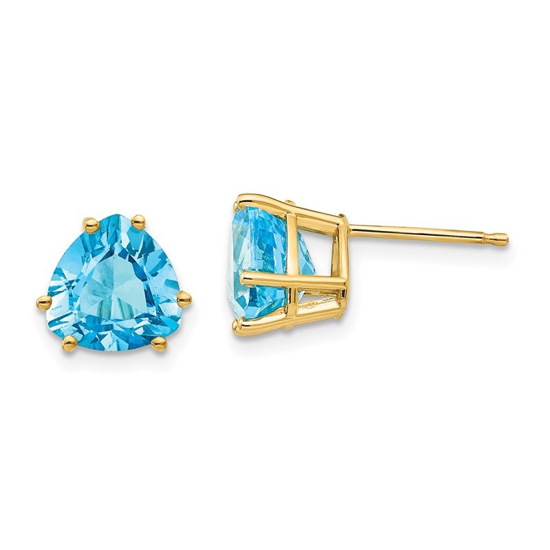 14k 8mm Trillion Blue Topaz Post Earrings