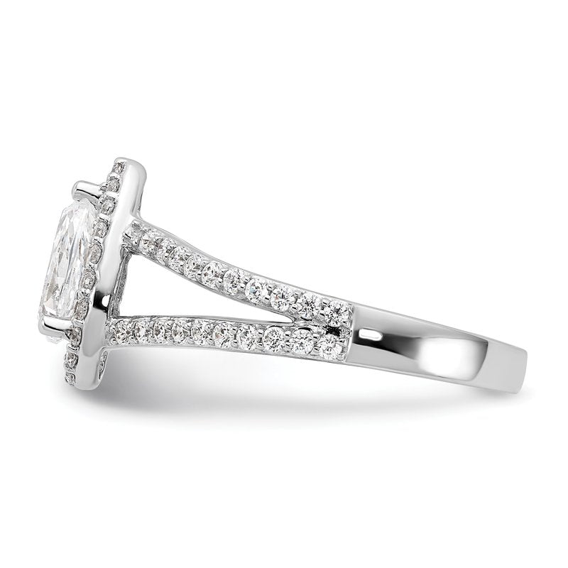 14K White Gold 5/8 carat Lab Grown Diamond VS/SI  D E F  Semi Mount Pear Halo Engagement Ring