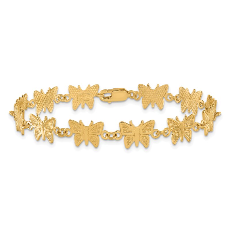 14k Satin and Polished Butterfly 7 inch Bracelet