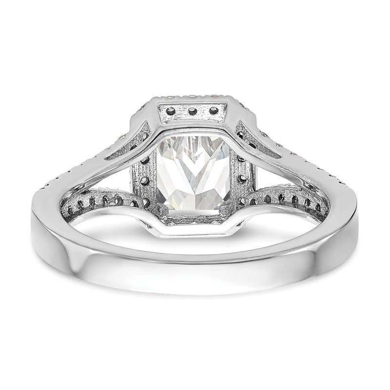 14K White Gold 3/8 carat Lab Grown Diamond VS+ F+ Semi-Mount Emerald Halo Engagement Ring