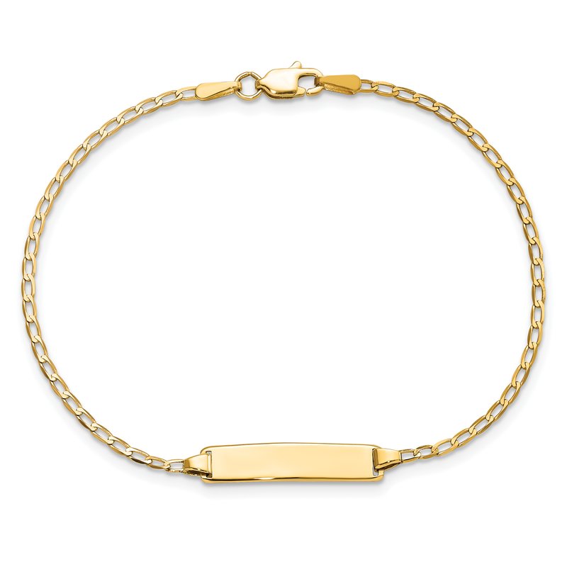 14k Polished Solid Chain/Solid Plate Flat Curb Link 19.5x3.5mm Plate 7 inch ID Bracelet