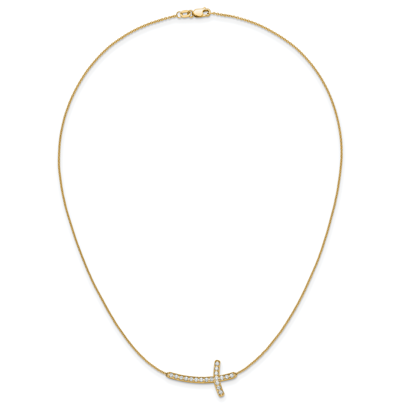 14k White Gold 1/10 carat Diamond Sideways Cross 18 inch Necklace