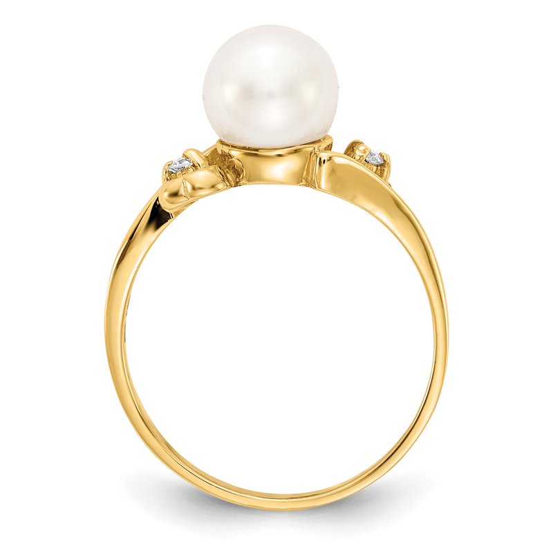 14k Gold 7mm FW Cultured Pearl A Diamond ring
