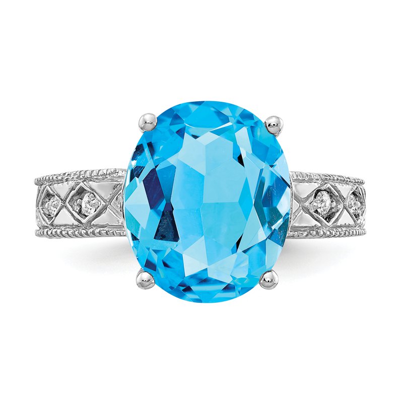 14k White Gold 12x10mm Oval Blue Topaz A Diamond ring