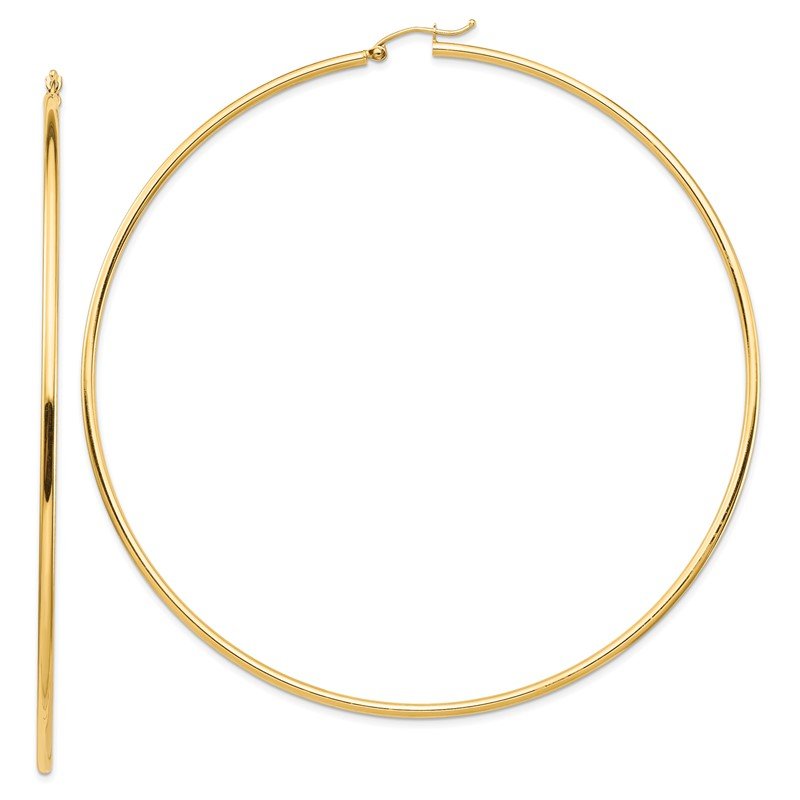14k 2x90mm Polished Lightweight Round Tube Hoop Earrings