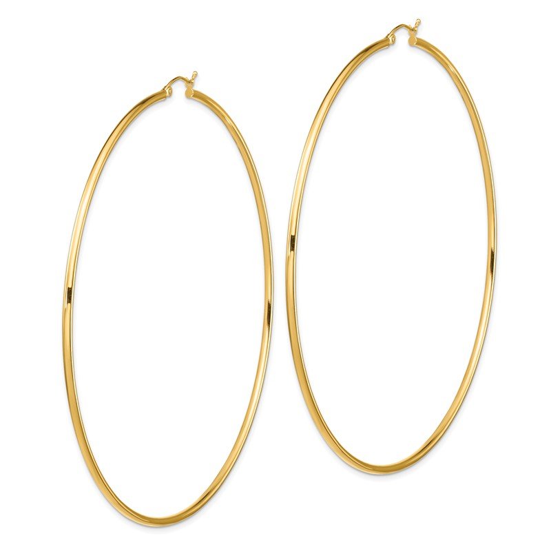 14k 2x90mm Polished Lightweight Round Tube Hoop Earrings