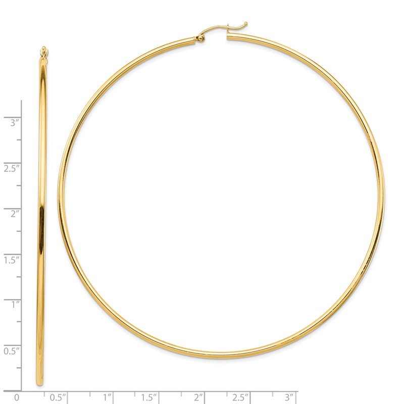 14k 2x90mm Polished Lightweight Round Tube Hoop Earrings