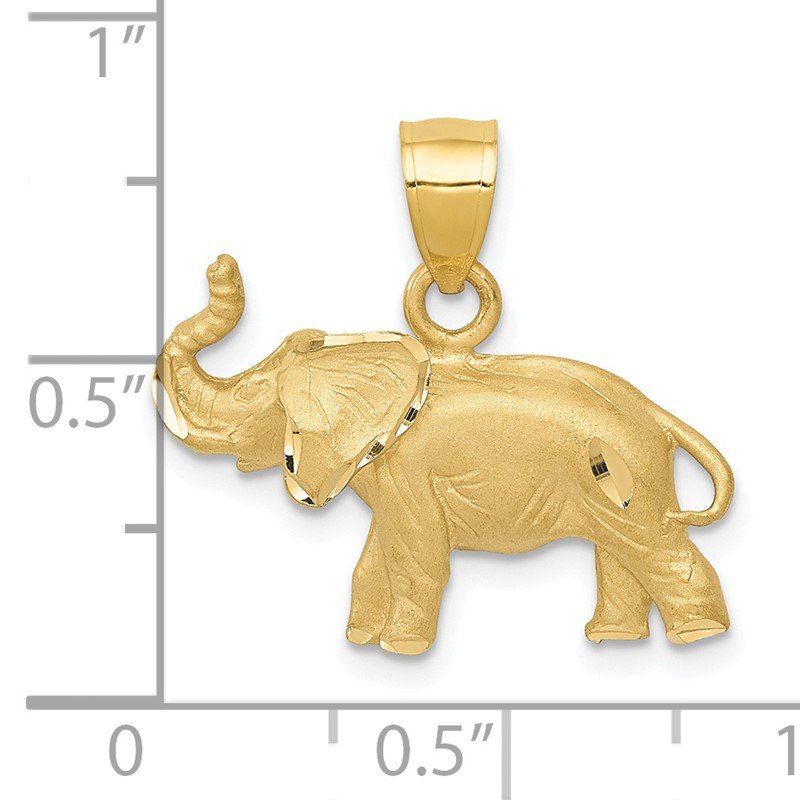 14K Satin Diamond-cut Elephant Pendant