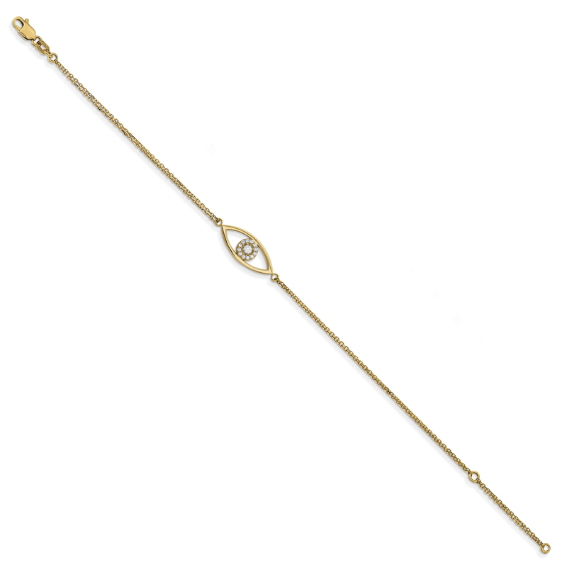14k Complete A Diamond Evil Eye 2-Strand 7 inch Bracelet with 1 inch Extender