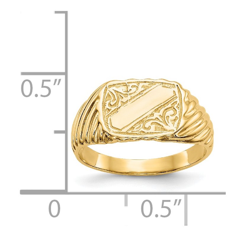 14K Gold Polished Baby Rectangle Signet w/Stripes Ring