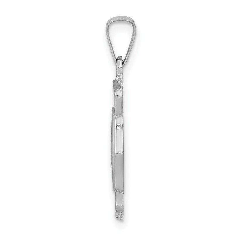 14k White Gold Polished and Satin Hollow St Florian Badge Medal Pendant