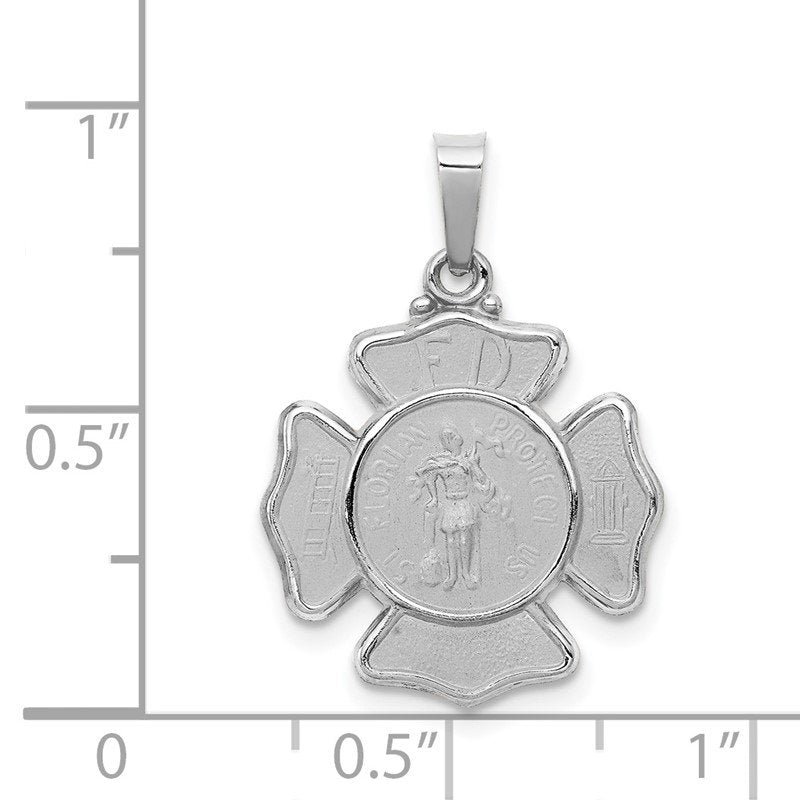 14k White Gold Polished and Satin Hollow St Florian Badge Medal Pendant