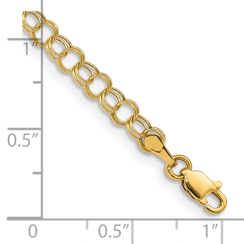 14k 4mm Hollow Double Link 7 inch Charm Bracelet