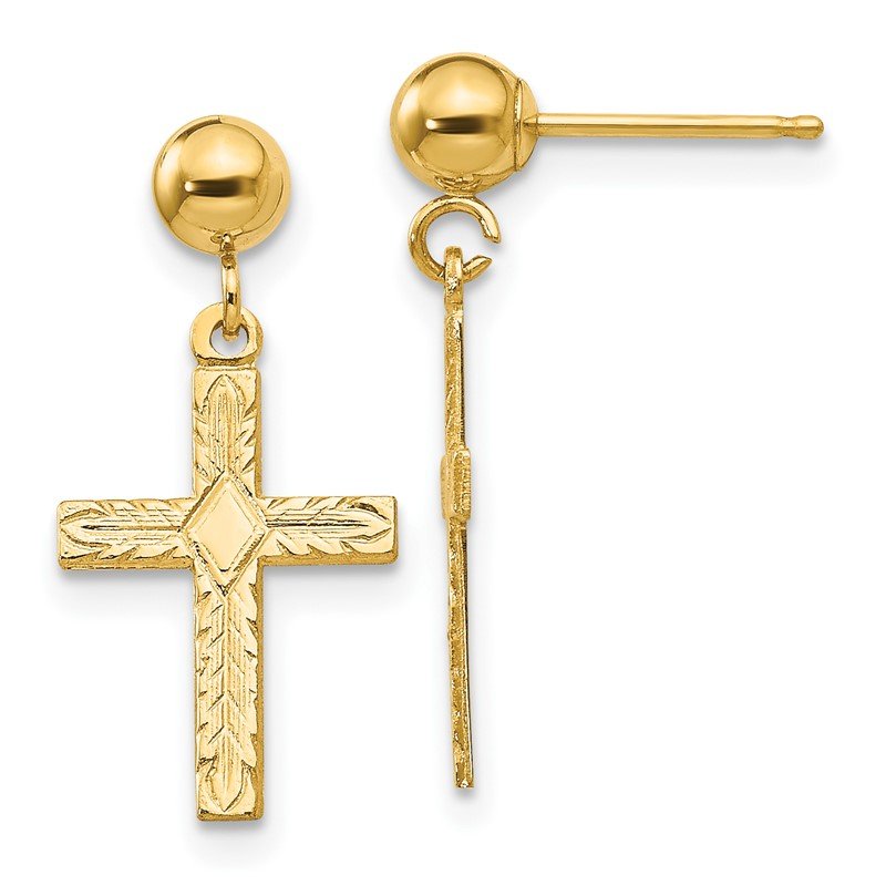 14k Polished &amp; Textured Cross Earrings