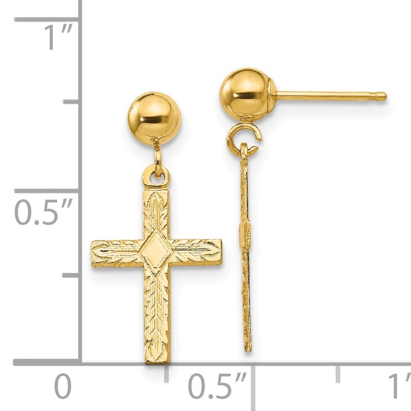 14k Polished &amp; Textured Cross Earrings