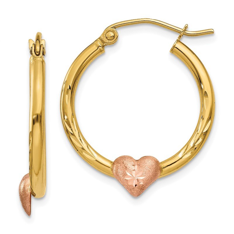 14K Yellow &amp; Rose Gold Heart Hoop Earrings