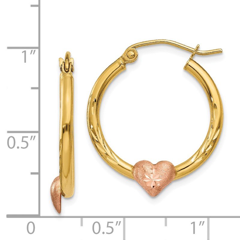 14K Yellow &amp; Rose Gold Heart Hoop Earrings