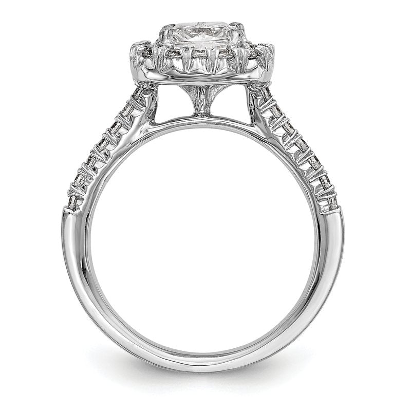 14K White Gold 3/8 carat Lab Grown Diamond VS+ F+ Semi-Mount Cushion Halo Engagement Ring