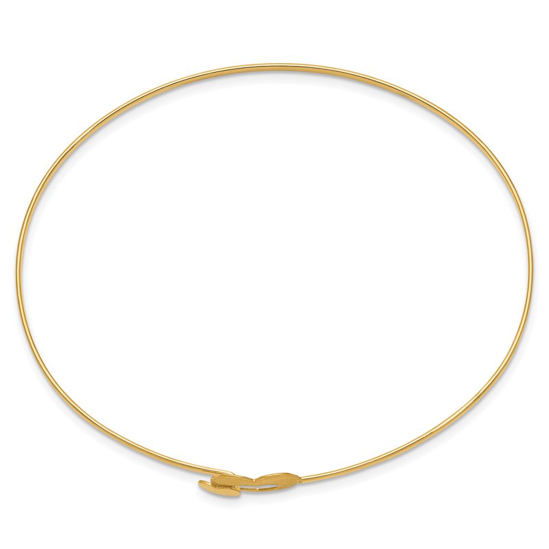 14K Brushed and Polished Two Hearts Clasp 1.60mm Flexible Oval Bangle Bracelet