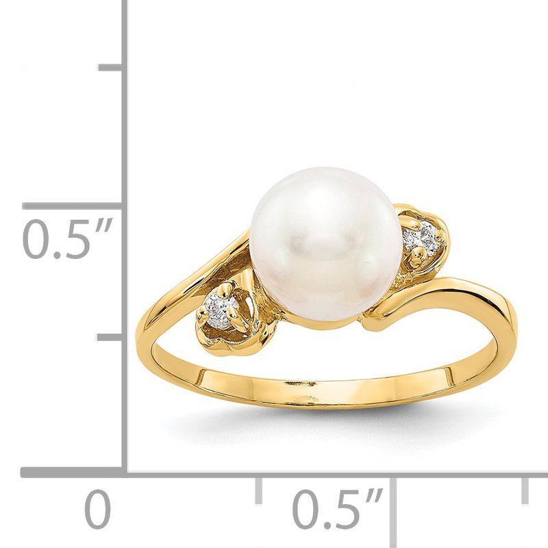 14k Gold 7mm FW Cultured Pearl A Diamond ring