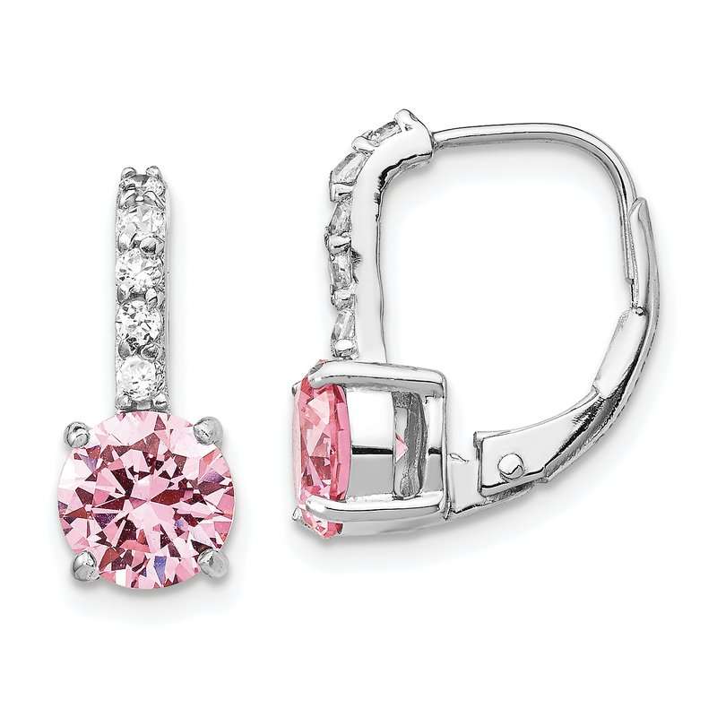 Sterling Silver Rhodium-plated Pink and White Brilliant-cut CZ Leverback Earrings