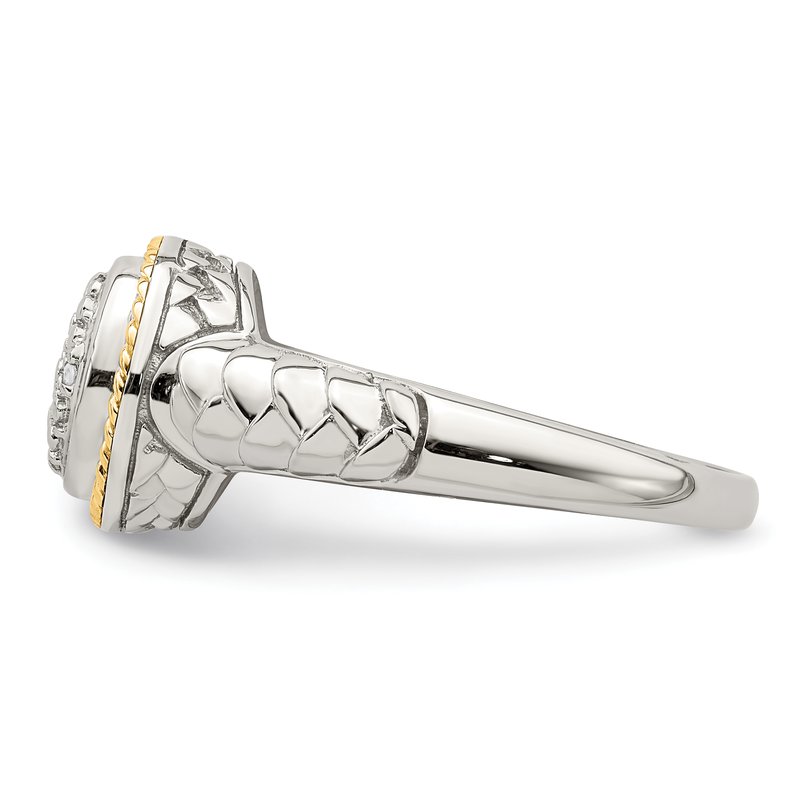 Sterling Silver Rhodium-plated with 14K Accent Polished Diamond Ring