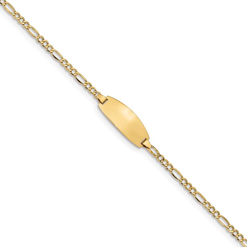 14k Polished Semi-Solid Chain/Solid Plate Figaro Link Oval 18.5x8.5mm Plate 5.5 inch Baby/Child ID Bracelet