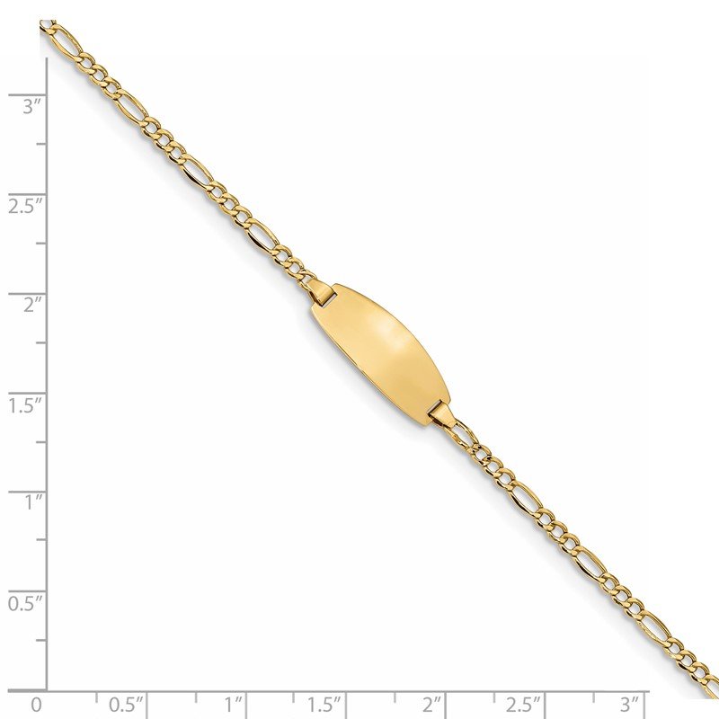 14k Polished Semi-Solid Chain/Solid Plate Figaro Link Oval 18.5x8.5mm Plate 5.5 inch Baby/Child ID Bracelet