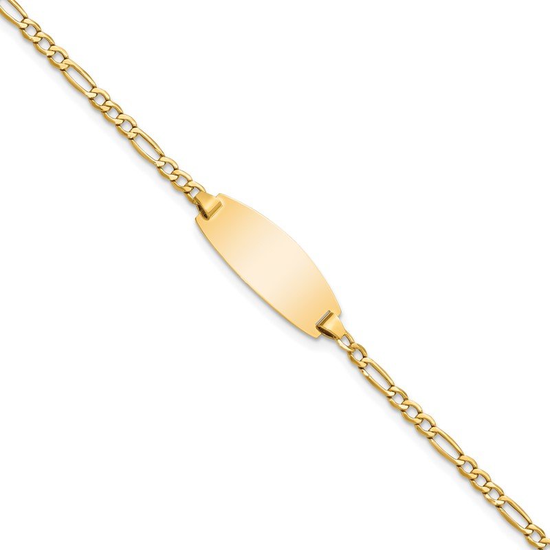 14k Polished Semi-Solid Chain/Solid Plate Figaro Link Oval 18.5x8.5mm Plate 5.5 inch Baby/Child ID Bracelet