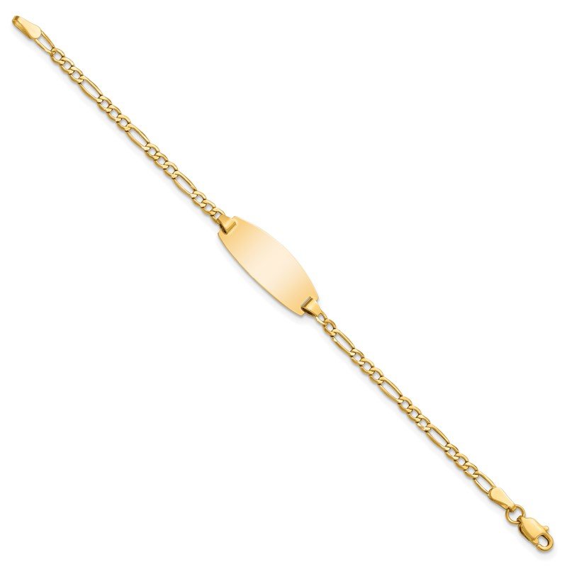 14k Polished Semi-Solid Chain/Solid Plate Figaro Link Oval 18.5x8.5mm Plate 5.5 inch Baby/Child ID Bracelet